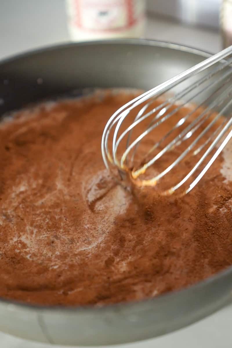 Whisk everything together and heat up until a light simmer. Shut the heat off and transfer the milk mixture to a blender. 