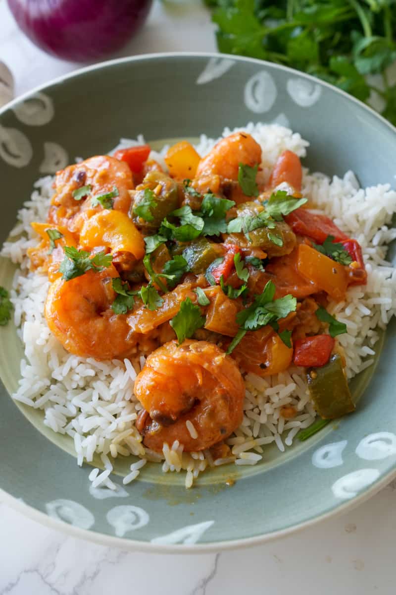 This Creamy Shrimp in Coconut Sauce is an Ecuadorian dish that contains achiote, coconut milk and infuses the shrimp shells in the sauce. 